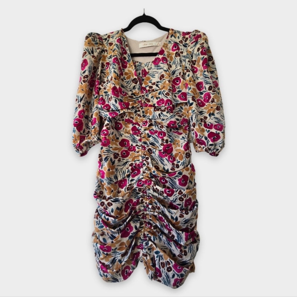 Nwt Bishop + Young Carly Ruched Floral Mini Dress S Puff Sleeve Bodycon - Picture 6 of 15
